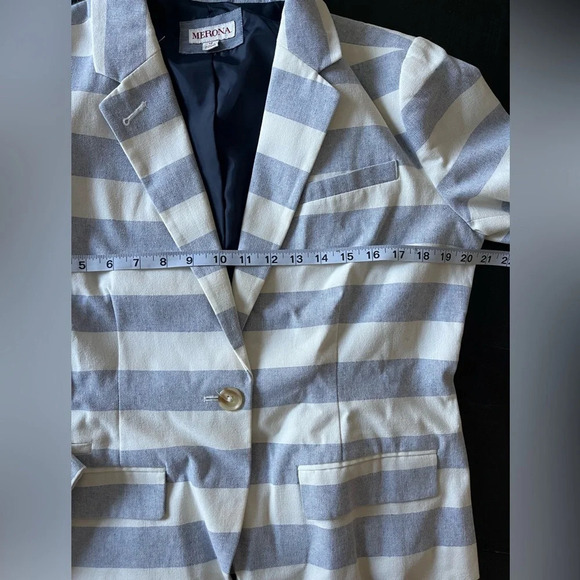 Merona Blazer Jacket Striped Blue White Coastal Size 12 - Picture 8 of 8